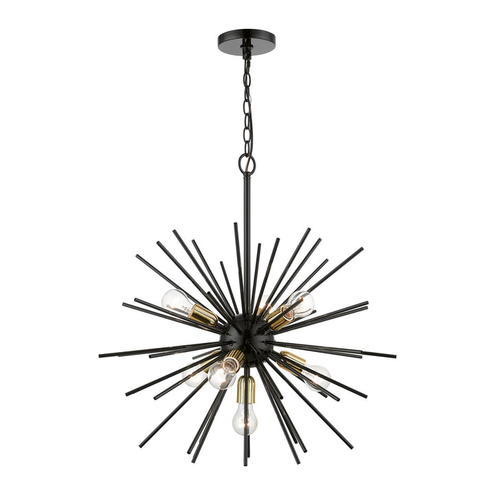 7 Light Shiny Black With Polished Brass Accents Pendant Chandelier by Livex Lighting