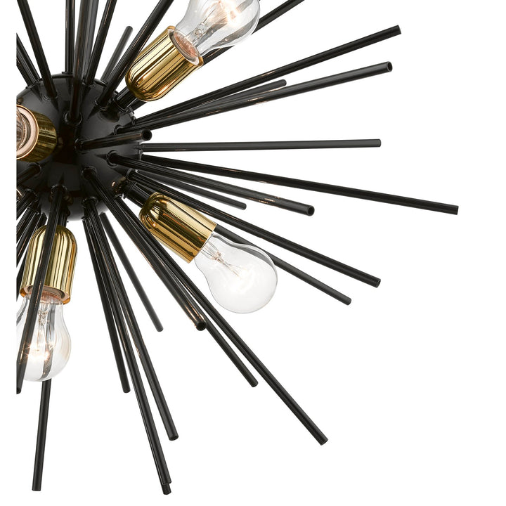 7 Light Shiny Black With Polished Brass Accents Pendant Chandelier