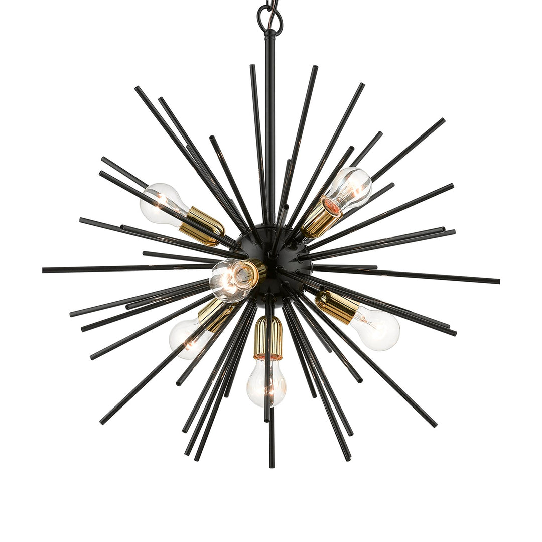 7 Light Shiny Black With Polished Brass Accents Pendant Chandelier