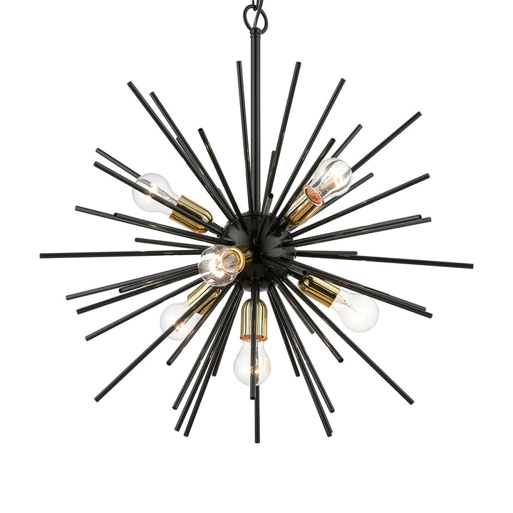 7 Light Shiny Black With Polished Brass Accents Pendant Chandelier