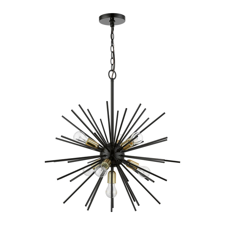 7 Light Shiny Black With Polished Brass Accents Pendant Chandelier