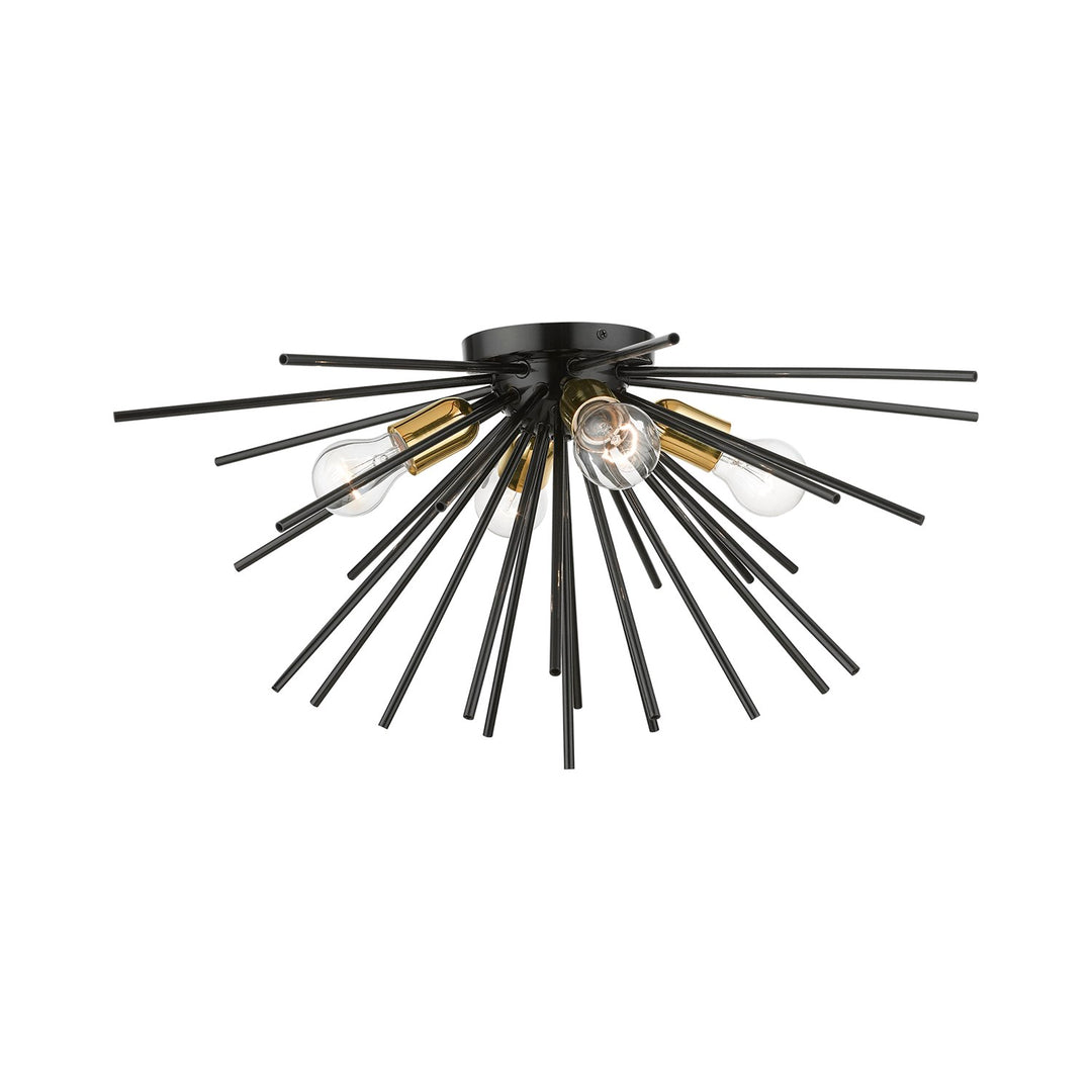 4 Light Shiny Black With Polished Brass Accents Large Flush Mount by Livex Lighting