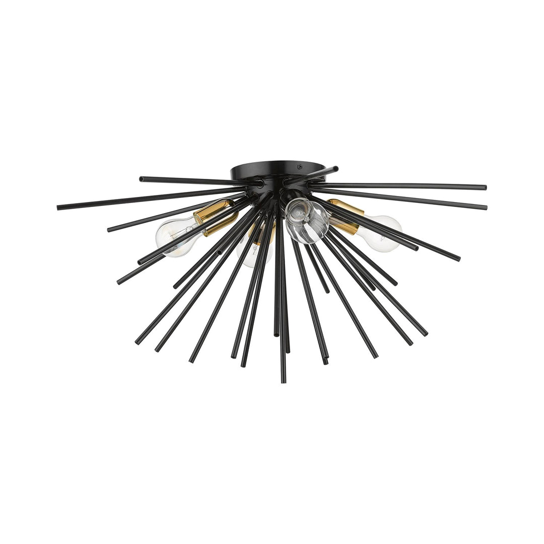 4 Light Shiny Black With Polished Brass Accents Large Flush Mount