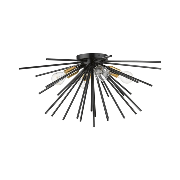 4 Light Shiny Black With Polished Brass Accents Large Flush Mount