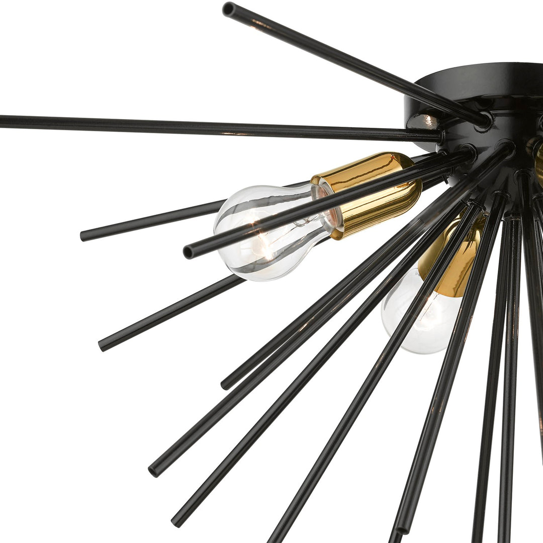 4 Light Shiny Black With Polished Brass Accents Large Flush Mount