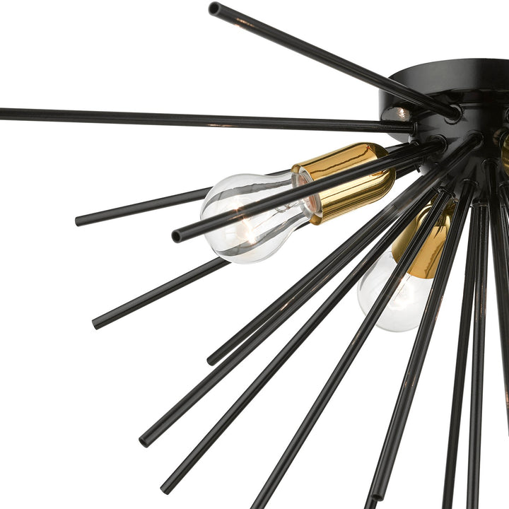 4 Light Shiny Black With Polished Brass Accents Large Flush Mount