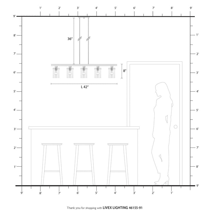 5 Light Brushed Nickel Linear Chandelier