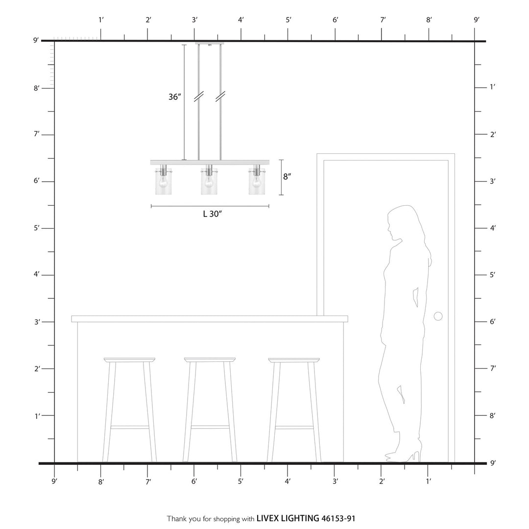 3 Light Brushed Nickel Linear Chandelier