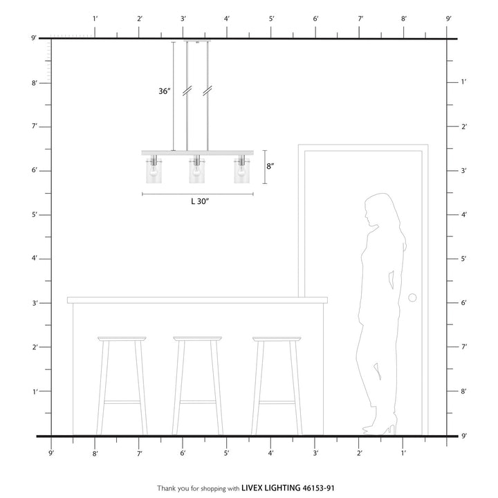3 Light Brushed Nickel Linear Chandelier