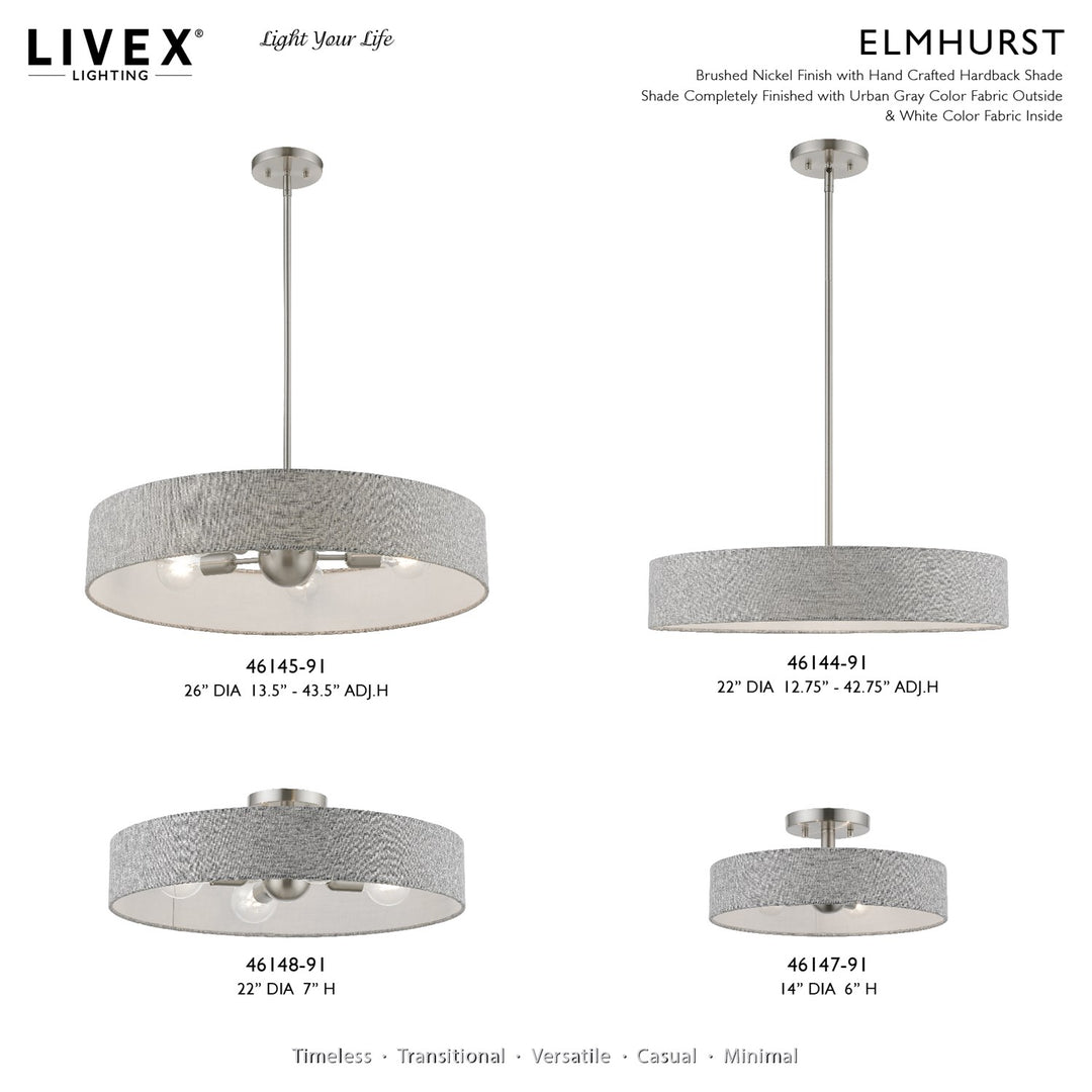 4 Light Brushed Nickel With Shiny White Accents Large Semi-Flush