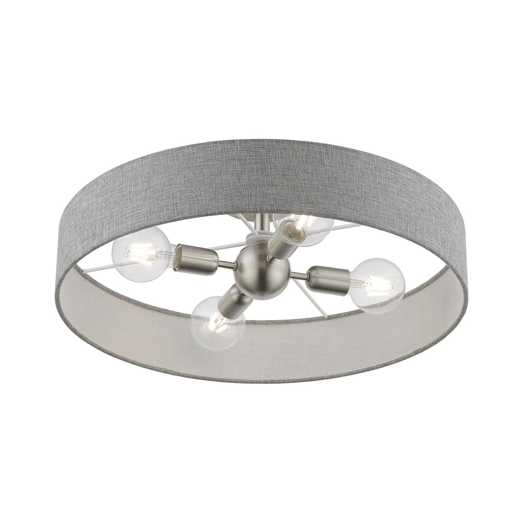 4 Light Brushed Nickel With Shiny White Accents Large Semi-Flush