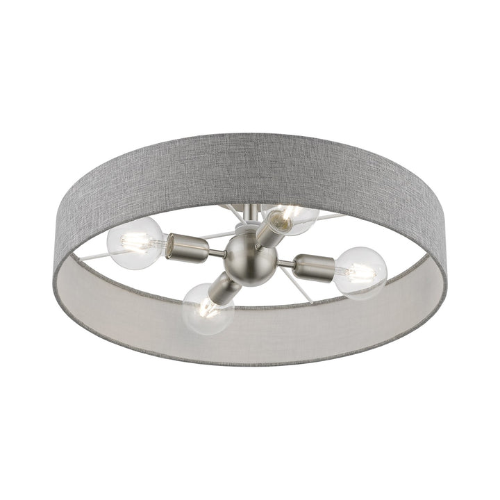 4 Light Brushed Nickel With Shiny White Accents Large Semi-Flush