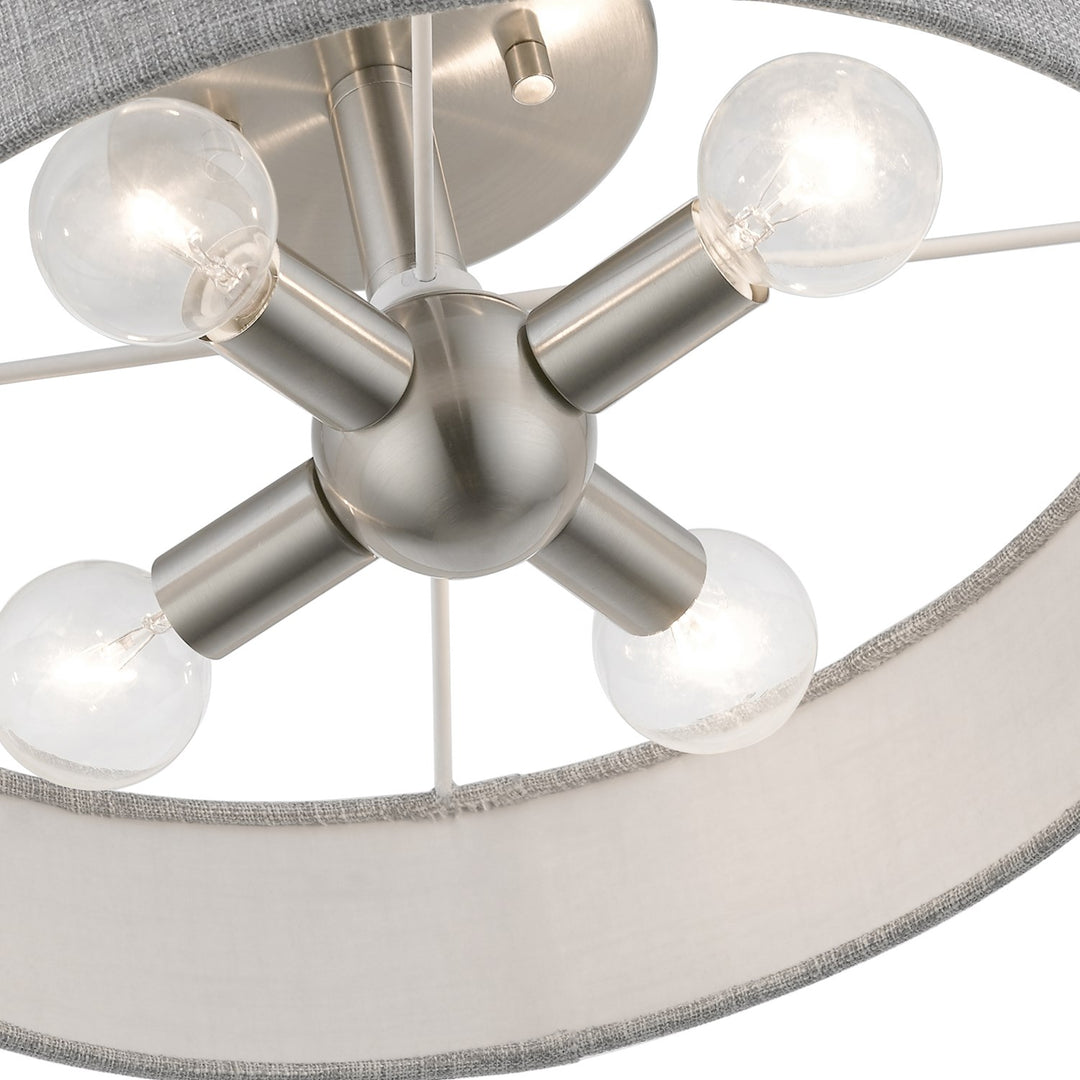 4 Light Brushed Nickel With Shiny White Accents Semi-Flush