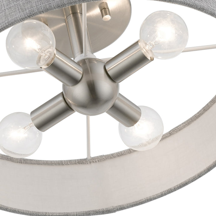 4 Light Brushed Nickel With Shiny White Accents Semi-Flush