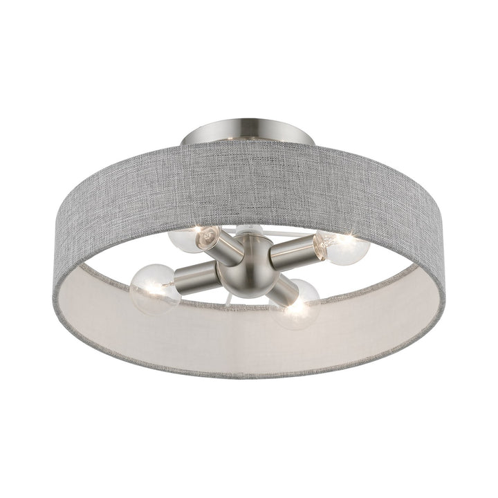 4 Light Brushed Nickel With Shiny White Accents Semi-Flush