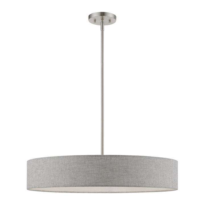 5 Light Brushed Nickel With Shiny White Accents Large Drum Pendant by Livex Lighting