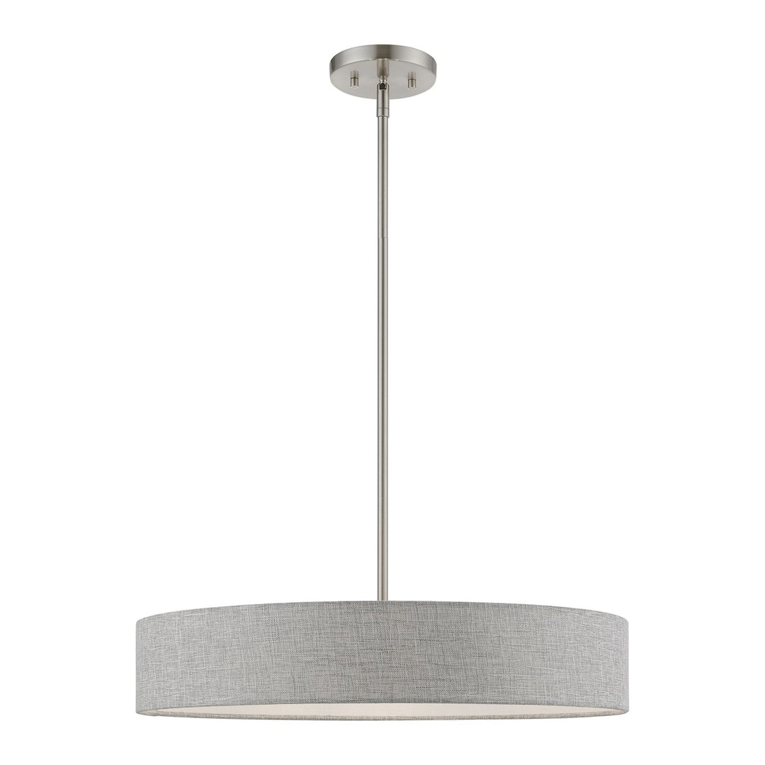 4 Light Brushed Nickel With Shiny White Accents Medium Drum Pendant by Livex Lighting