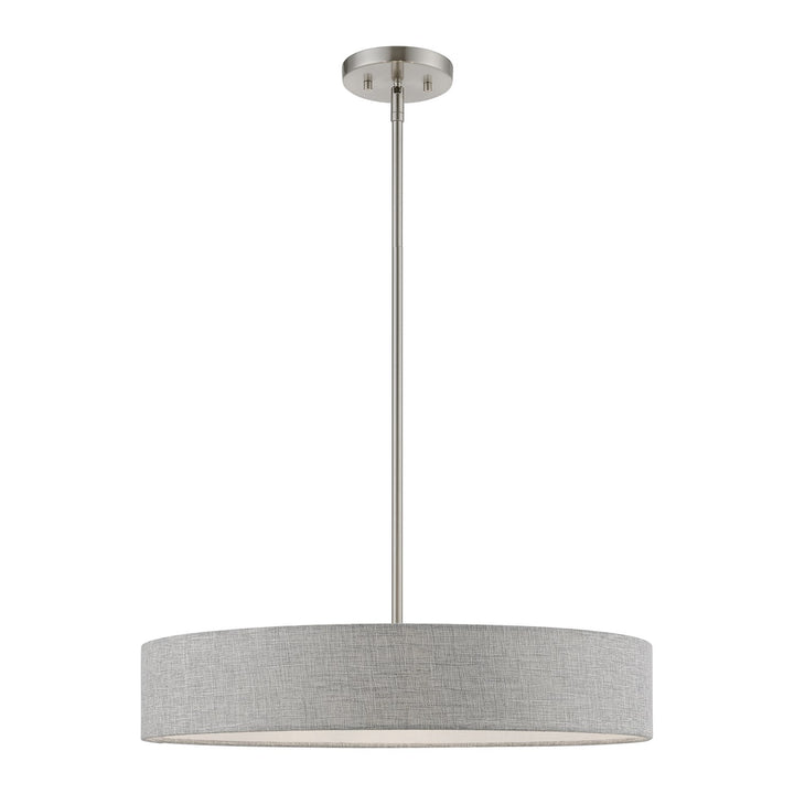 4 Light Brushed Nickel With Shiny White Accents Medium Drum Pendant by Livex Lighting