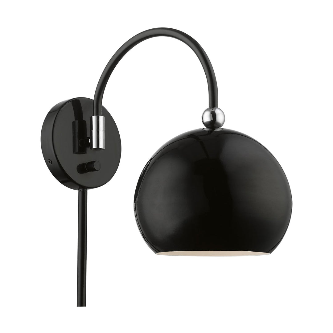 1 Light Shiny Black With Polished Chrome Accents Swing Arm Wall Lamp by Livex Lighting