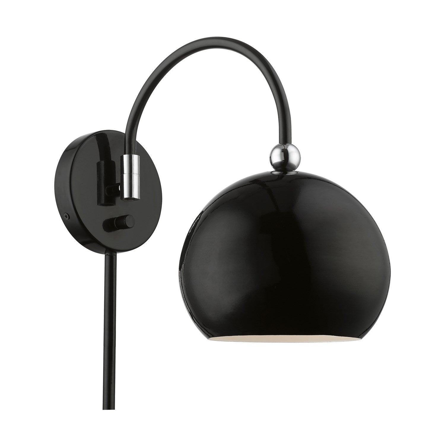 1 Light Shiny Black With Polished Chrome Accents Swing Arm Wall Lamp by Livex Lighting