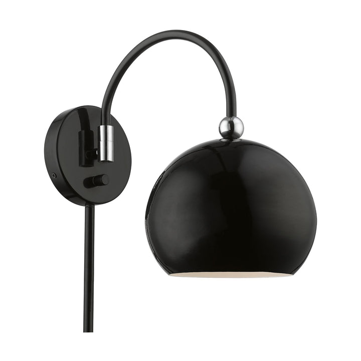 1 Light Shiny Black With Polished Chrome Accents Swing Arm Wall Lamp by Livex Lighting