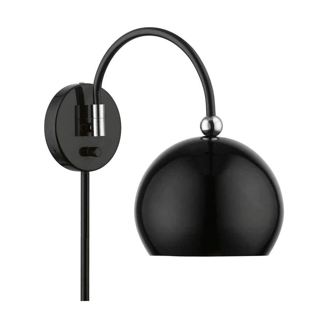1 Light Shiny Black With Polished Chrome Accents Swing Arm Wall Lamp