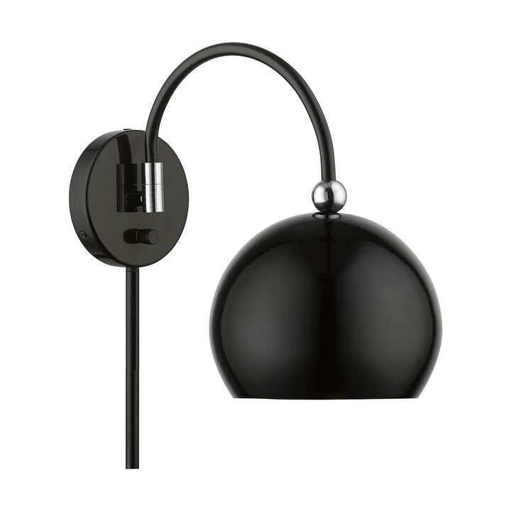 1 Light Shiny Black With Polished Chrome Accents Swing Arm Wall Lamp