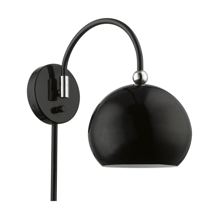 1 Light Shiny Black With Polished Chrome Accents Swing Arm Wall Lamp