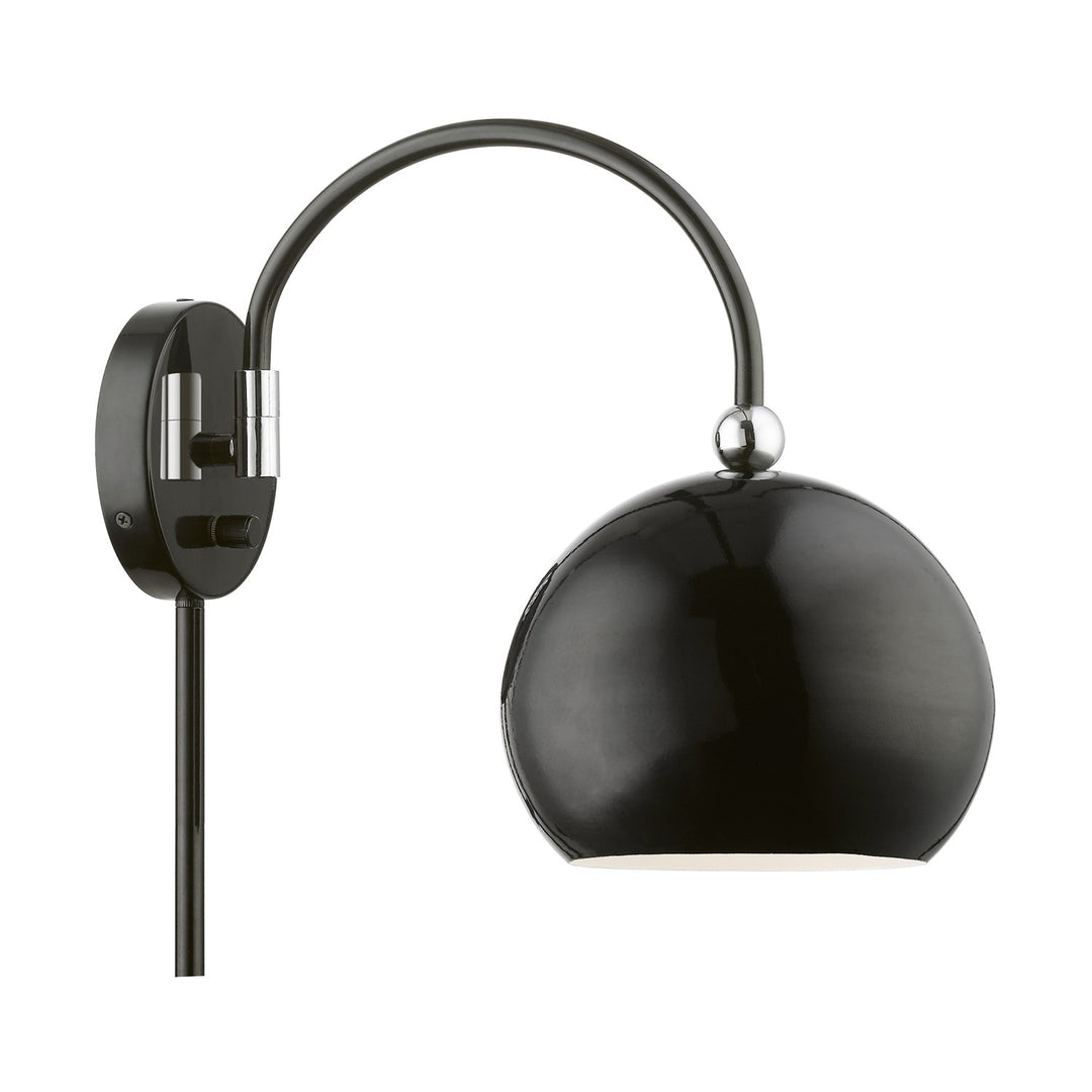 1 Light Shiny Black With Polished Chrome Accents Swing Arm Wall Lamp