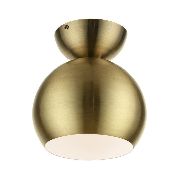 1 Light Antique Brass Globe Semi-Flush