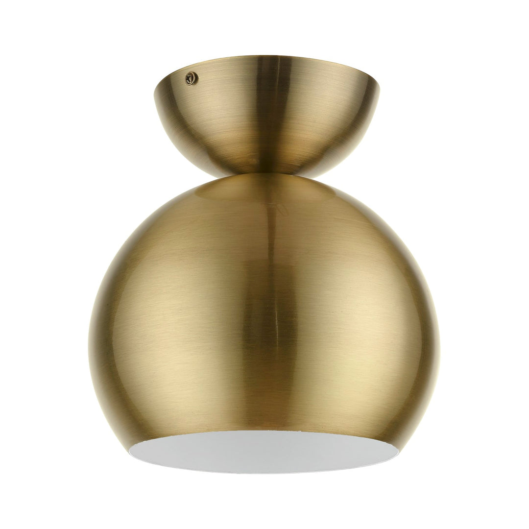 1 Light Antique Brass Globe Semi-Flush