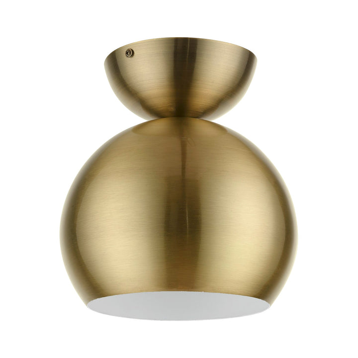 1 Light Antique Brass Globe Semi-Flush