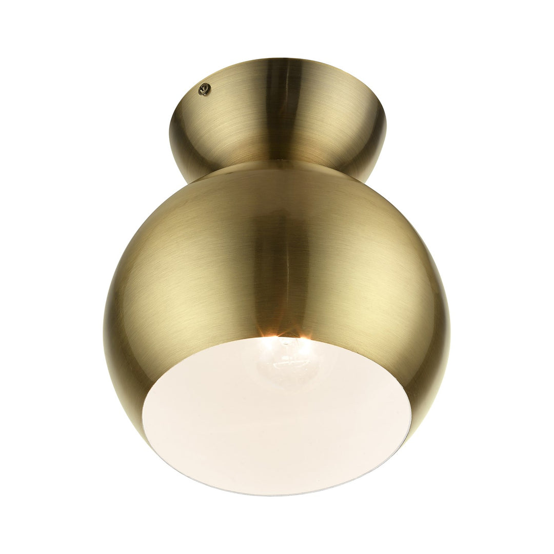 1 Light Antique Brass Globe Semi-Flush