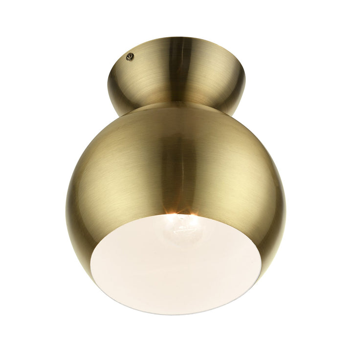 1 Light Antique Brass Globe Semi-Flush