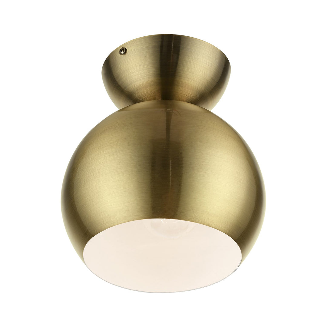 1 Light Antique Brass Globe Semi-Flush