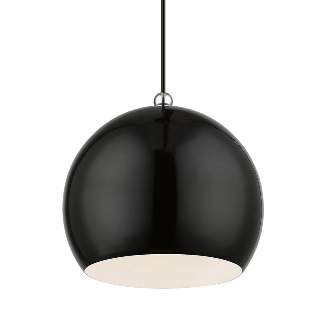1 Light Shiny Black With Polished Chrome Accents Globe Pendant