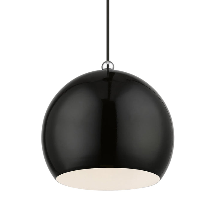 1 Light Shiny Black With Polished Chrome Accents Globe Pendant