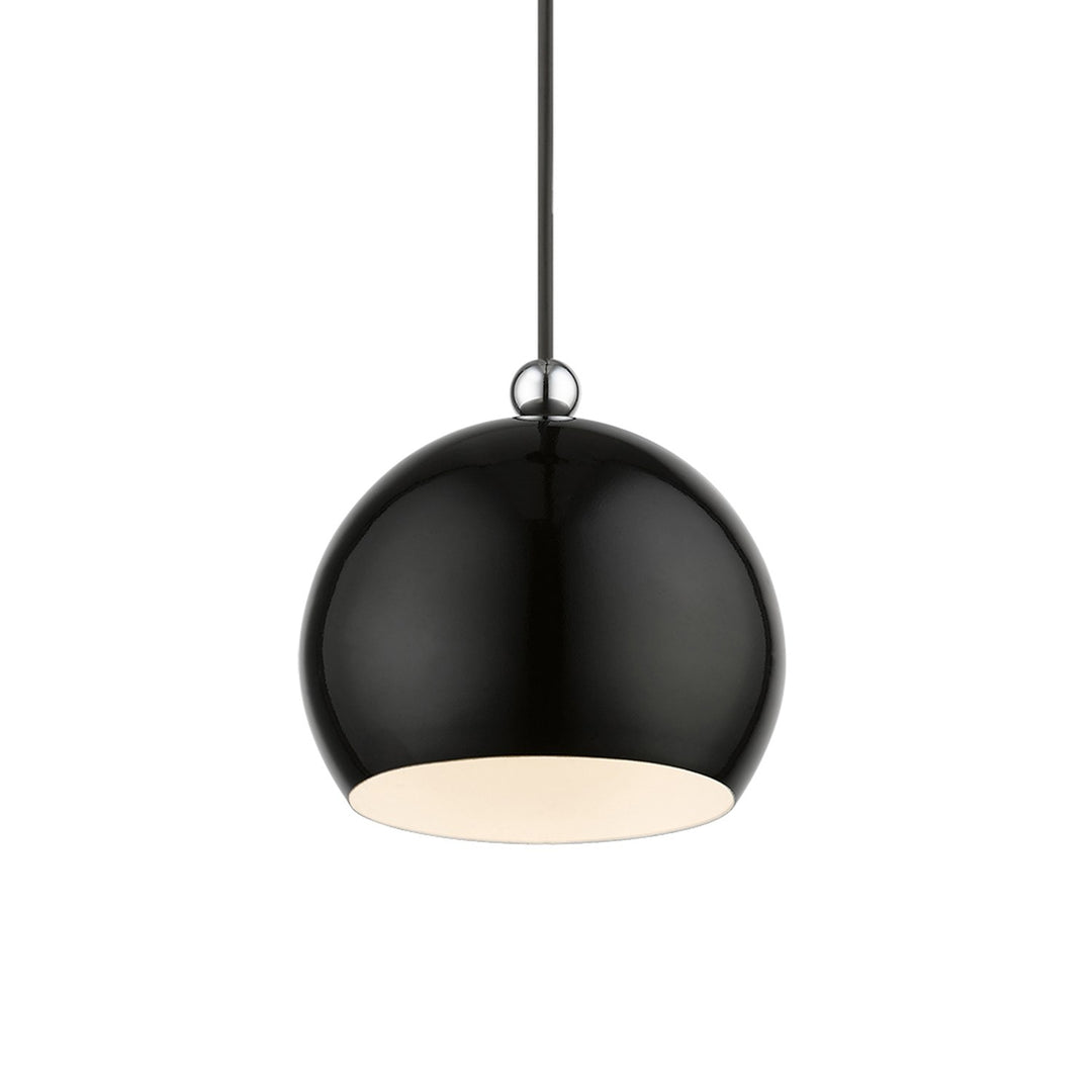 1 Light Shiny Black With Polished Chrome Accents Globe Mini Pendant