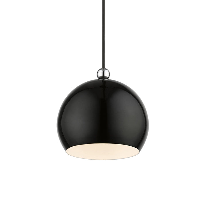 1 Light Shiny Black With Polished Chrome Accents Globe Mini Pendant