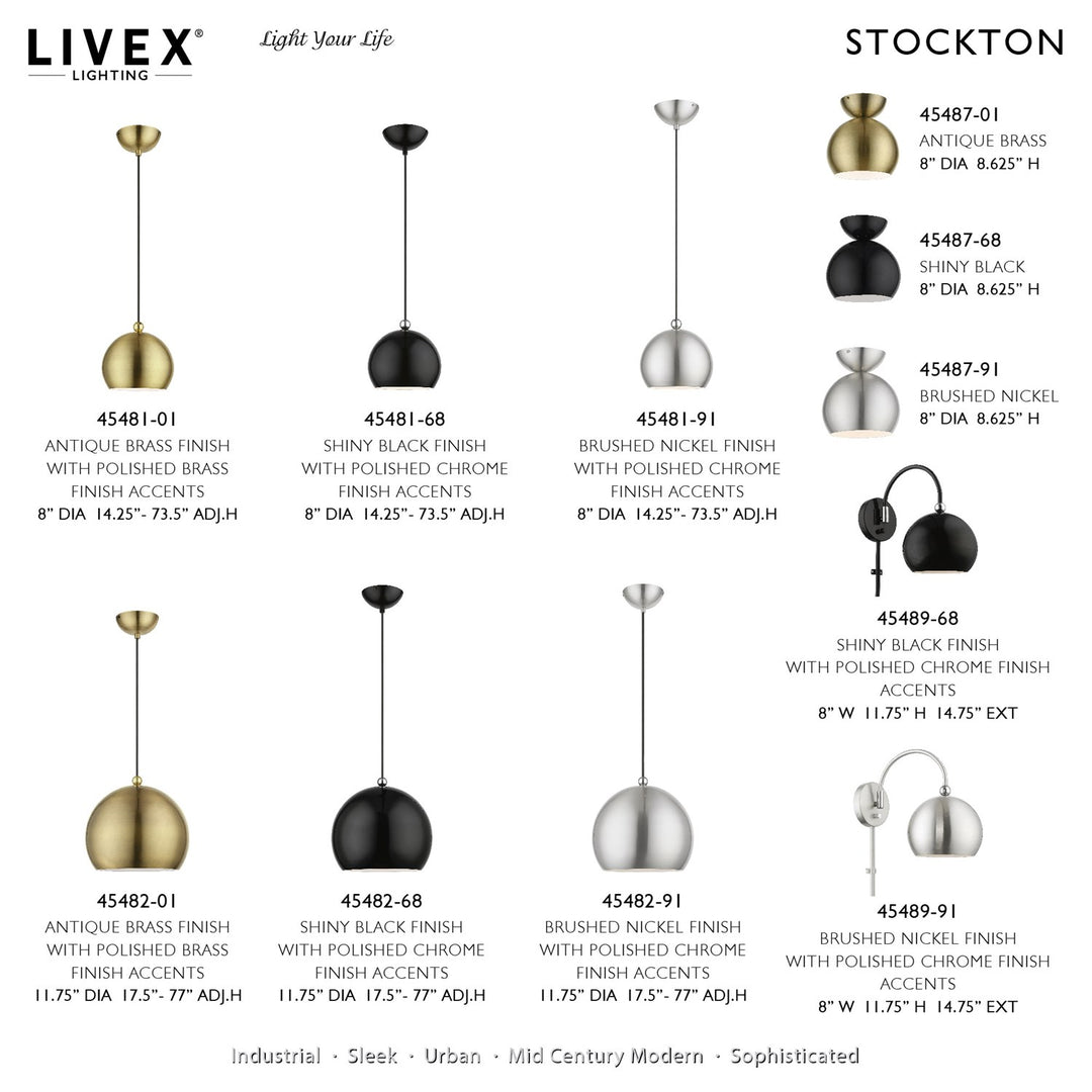 1 Light Antique Brass With Polished Brass Accents Globe Mini Pendant