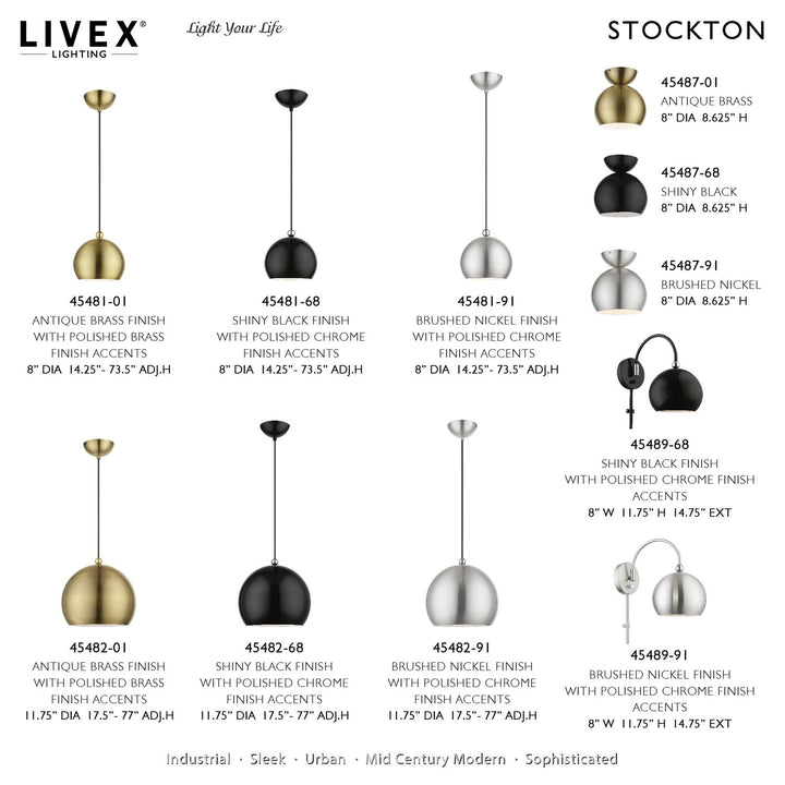 1 Light Antique Brass With Polished Brass Accents Globe Mini Pendant