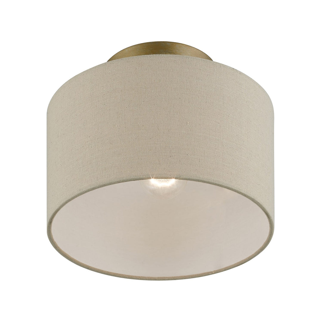 1 Light Antique Gold Leaf With White Accents Small Semi-Flush