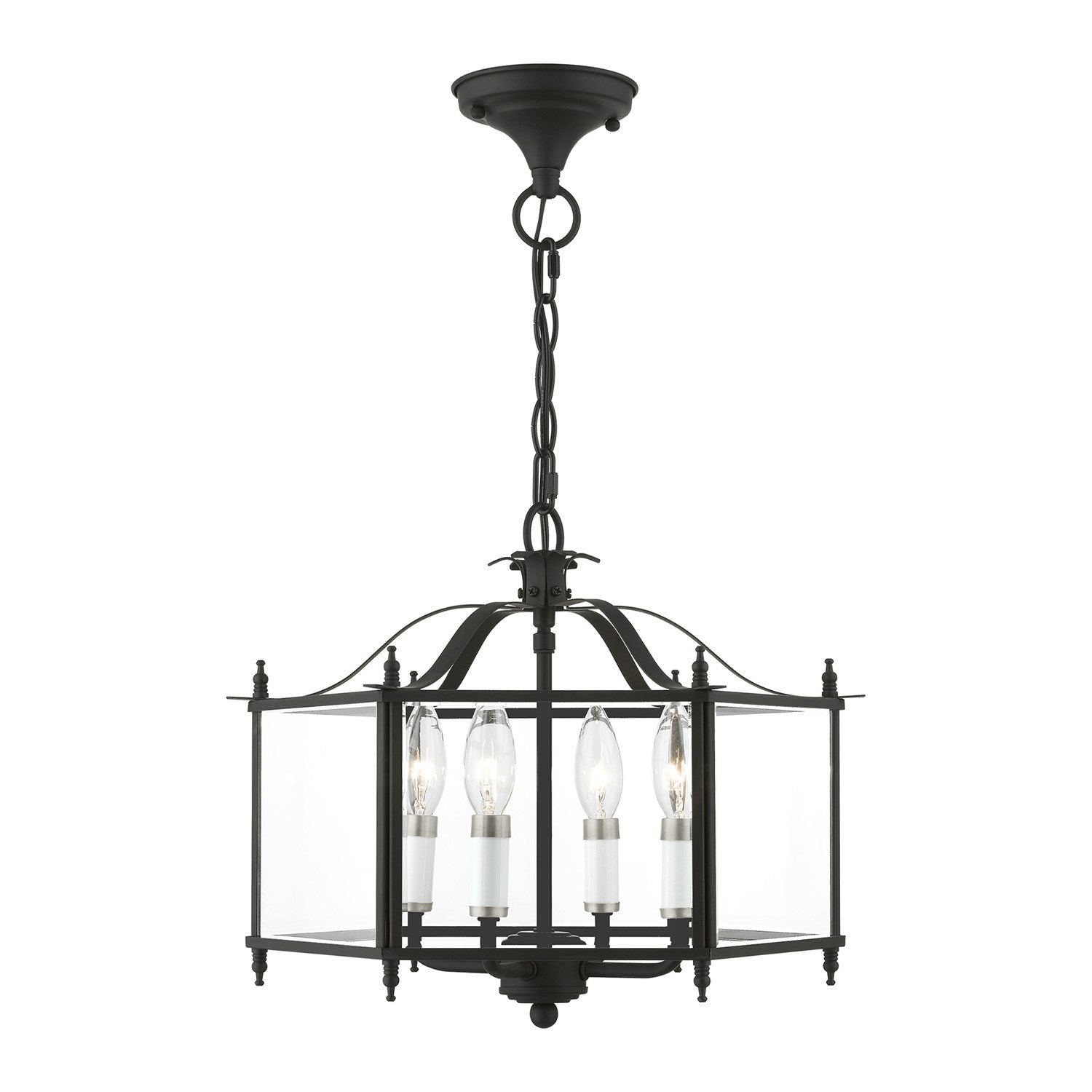 4 Light Black With Brushed Nickel Accents Convertible Pendant / Semi-Flush by Livex Lighting