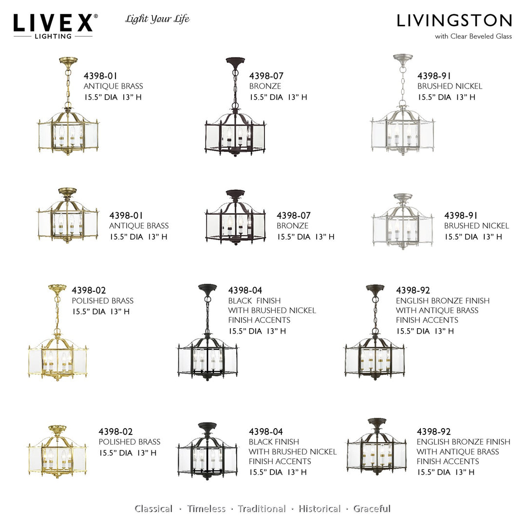 4 Light Black With Brushed Nickel Accents Convertible Pendant / Semi-Flush
