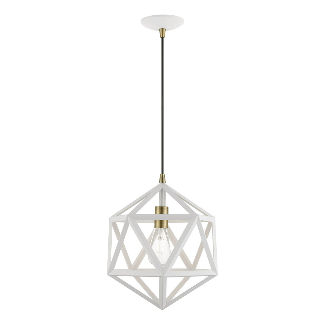 1 Light Textured White With Antique Brass Accents Pendant by Livex Lighting