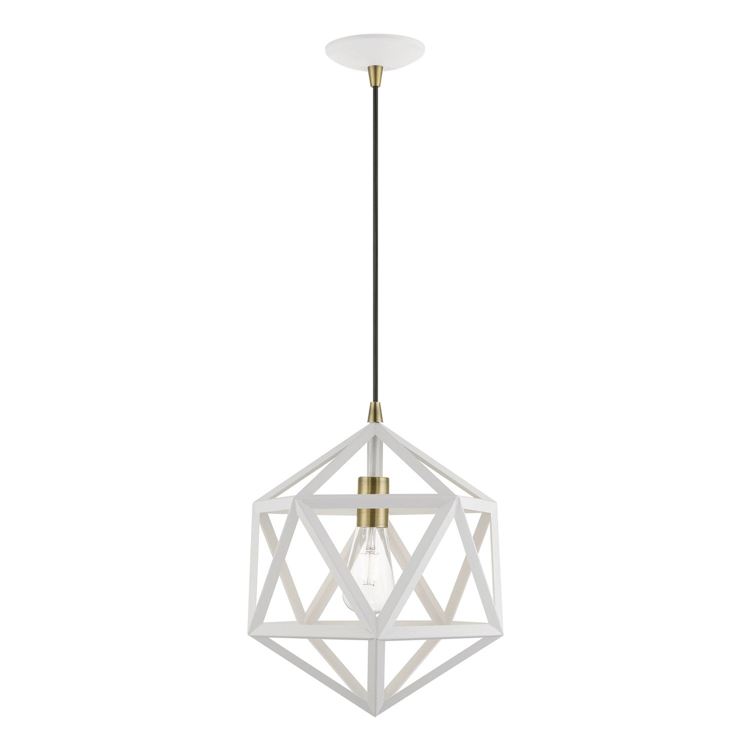 1 Light Textured White With Antique Brass Accents Pendant by Livex Lighting