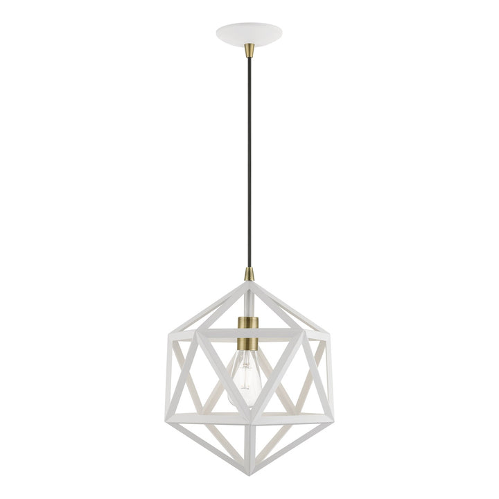 1 Light Textured White With Antique Brass Accents Pendant by Livex Lighting