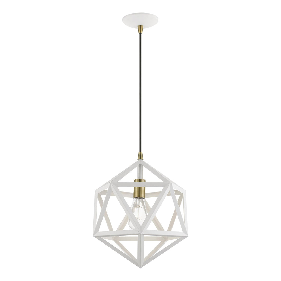 1 Light Textured White With Antique Brass Accents Pendant