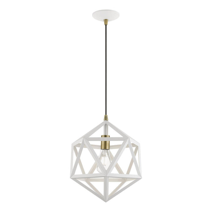 1 Light Textured White With Antique Brass Accents Pendant