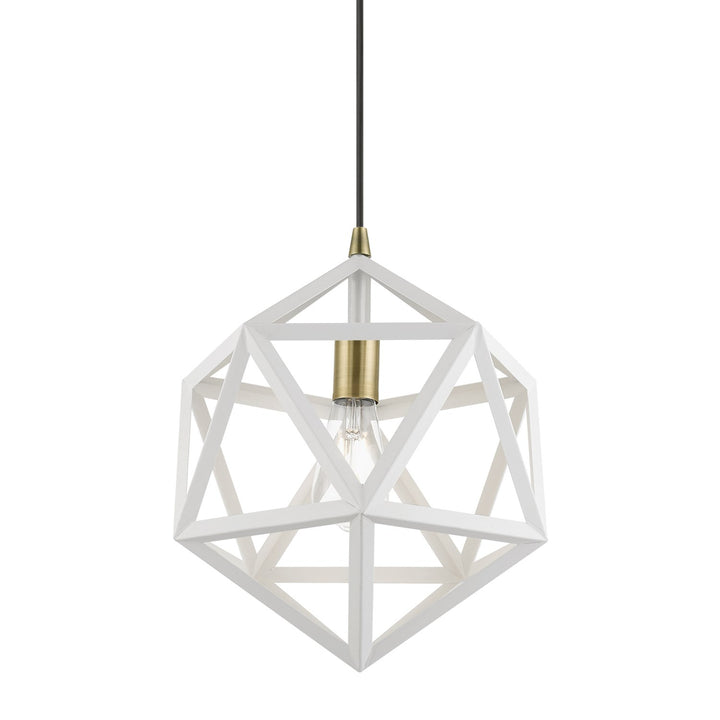 1 Light Textured White With Antique Brass Accents Pendant